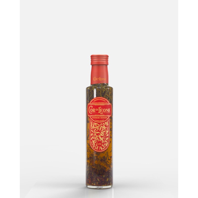 Extra virgin olive oil flavored with chili pepper and rosemary Extra virgin olive oil flavored with chili pepper and rosemary