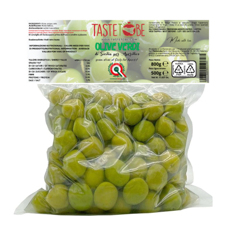 Sicilian Green Olives for Aperitif Tastetobe - Vacuum Packed - 500g