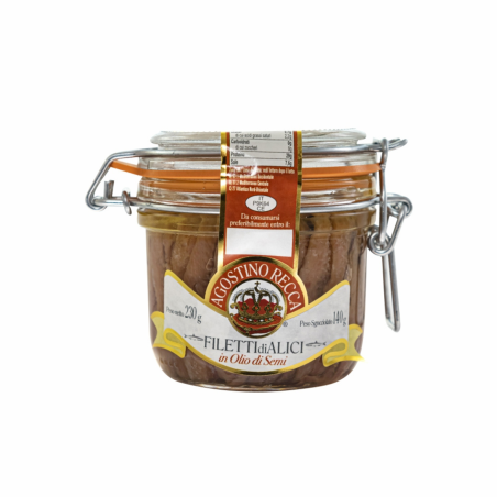 Filets of Sicilian Anchovies in Sunflower Oil 230g glass jar