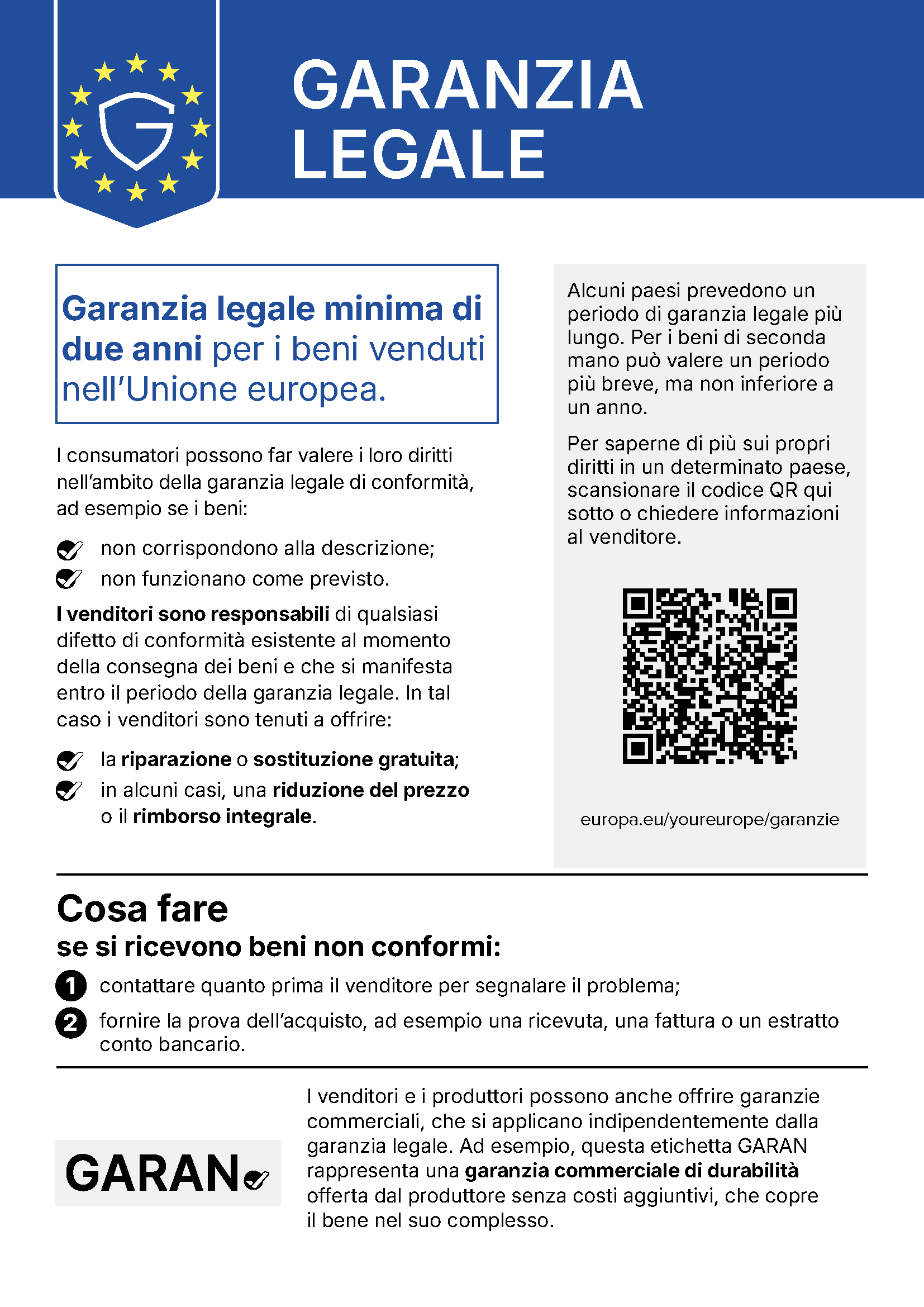 Avviso armonizzato UE sulla garanzia legale di conformità